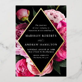 Peonies鮮やかダイヤモンドフローラフレ結婚ームの金ゴールド 箔招待状