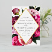 Peonies鮮やかダイヤモンドフローラフレ結婚ームの金ゴールド 箔招待状 (立ち正面)