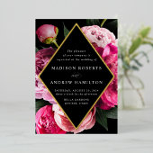 Peonies鮮やかダイヤモンドフローラフレ結婚ームの金ゴールド 箔招待状 (立ち正面)