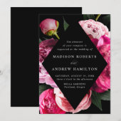 Peonies鮮やかブラックダイヤモンドフローラフレ結婚ーム 招待状 (正面/裏面)