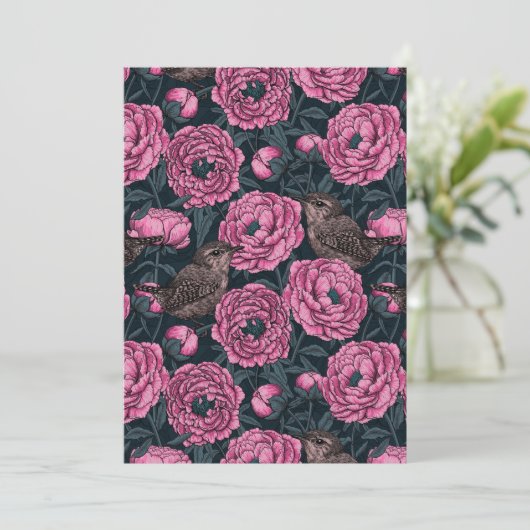 Peonies and wrens on dark gray (スタンド正面)