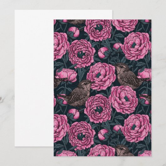 Peonies and wrens on dark gray (正面/裏面)