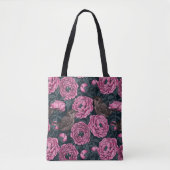 Peonies and wrens on dark gray トートバッグ (正面)
