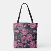 Peonies and wrens on dark gray トートバッグ (裏面)