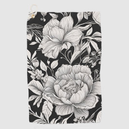 Peonies Black & White Vintage Pattern ゴルフタオル