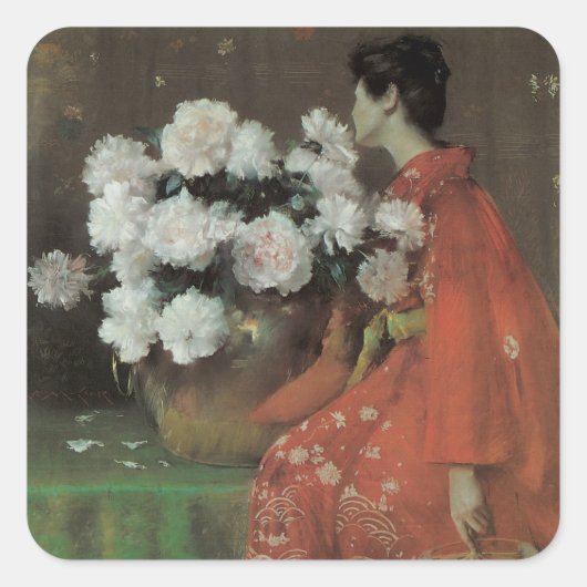 Peonies by William Meritt Chase、ヴィンテージファインアート スクエアシール (正面)