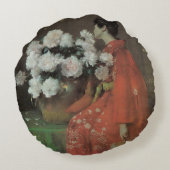Peonies by William Meritt Chase、ヴィンテージファインアート ラウンドクッション (裏面)