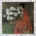 Peonies by William Merritt Chase, Vintage Fine Art ジグソーパズル<br><div class="desc">Peonies (1897) by William Merritt Chase is a vintage impressionism fine art painting featuring a woman dressed in a beautiful red kimono smelling a bouquet of blooming pale pink peony flowers. About the artist: William Merritt Chase (1849-1916) was an American Impressionism painter best known for his portrait paintings and landscape...</div>