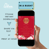 Peonies Chinese Wedding Asian Double Happiness 招待状