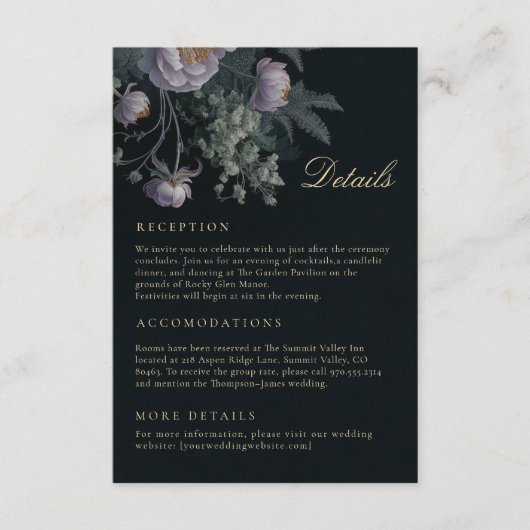 Peonies Dark Moodyの詳細結婚エンクロージャカード エンクロージャーカード (正面)