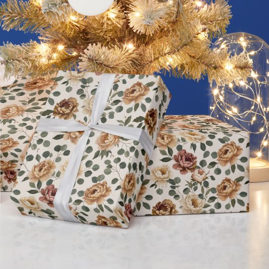 Peonies & Eucalyptus in Warm Sophisticated Neutral ラッピングペーパー (クリスマス)
