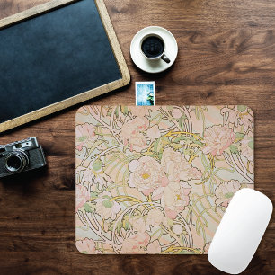 Peonies Floral Pattern Alphonse Mucha マウスパッド