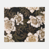 Peonies in 金ゴールド:フローラヴィンテージ フリースブランケット (正面(横))