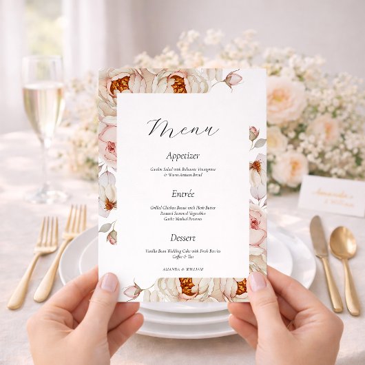 Peonies in Bloom Wedding Menu Card 招待状