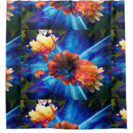 Peonies in Blue Light シャワーカーテン