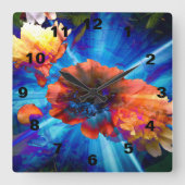 Peonies in Blue Light スクエア壁時計 (正面)