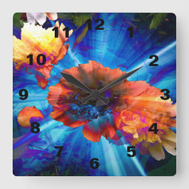 Peonies in Blue Light スクエア壁時計