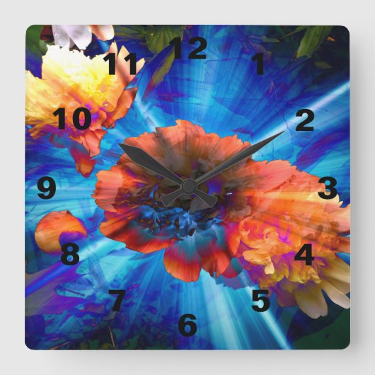 Peonies in Blue Light スクエア壁時計 (正面)