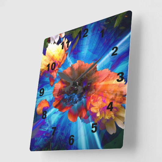 Peonies in Blue Light スクエア壁時計 (傾斜)