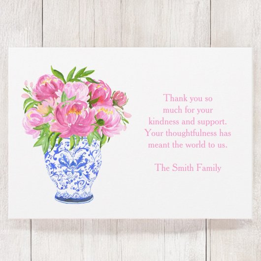 Peonies in Chinoiserie Vase – Sympathy Thank You ノートカード