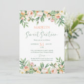 Peonies Peach Pink Script Elegant Floral Sweet 16 招待状 (スタンド正面)
