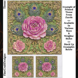 Peonies & Peacock Feathers Panel EH7 Decoupage 薄葉紙