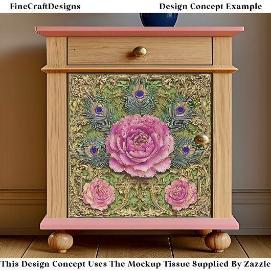 Peonies & Peacock Feathers Panel EH7 Decoupage 薄葉紙