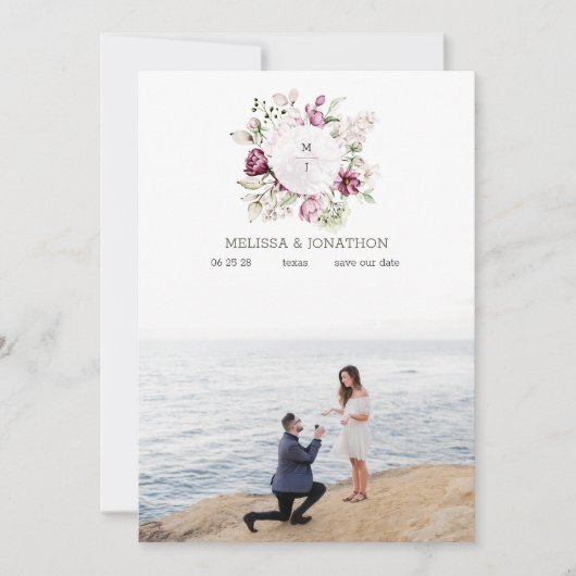 Peonies Pink Burgundyフローラ画像の保存日付 セーブザデート (正面)