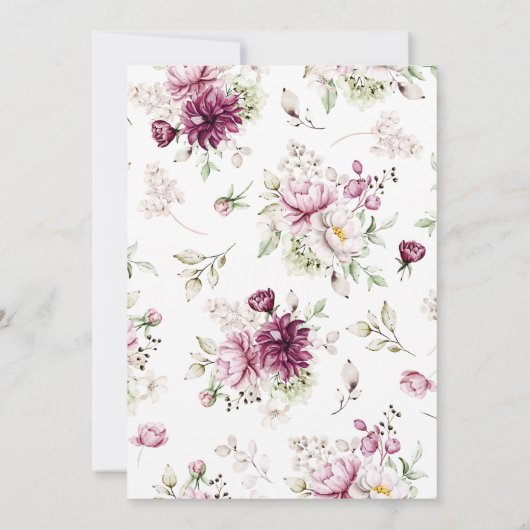 Peonies Pink Burgundyフローラ画像の保存日付 セーブザデート (裏面)