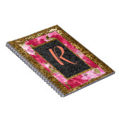 Peonisteの花の古書のスタイルのモノグラム ノートブック (右側)