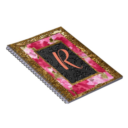 Peonisteの花の古書のスタイルのモノグラム ノートブック (右側)