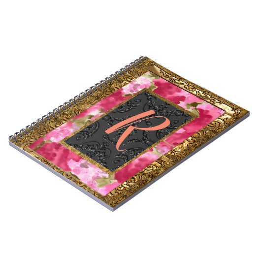 Peonisteの花の古書のスタイルのモノグラム ノートブック (左側)