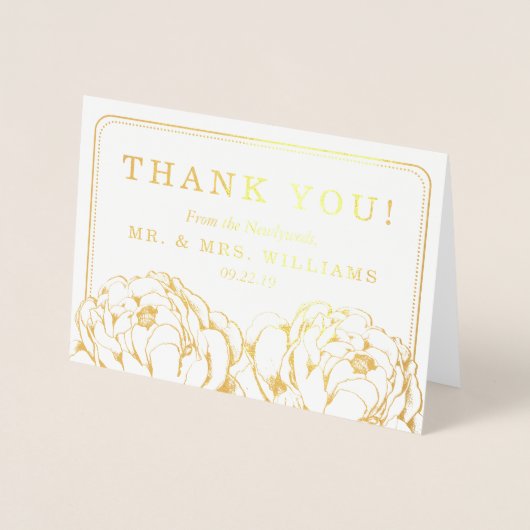 Peonyかわいらしフローラ写真結婚の感謝 箔カード (正面)