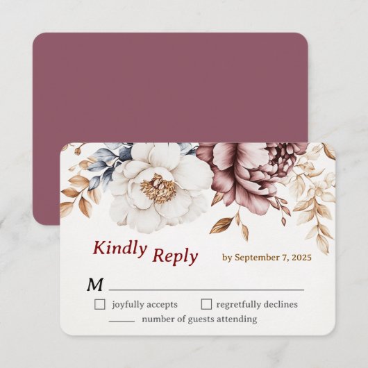 Peonyビクトリアン LuxeウェディングRSVPカード 出欠カード (正面/裏面)