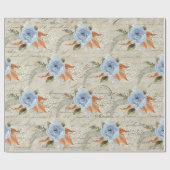 Peonyフローラダスティブルーヴィンテージスクリプトエフェメラ ラッピングペーパー (フラット)