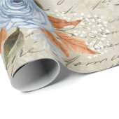 Peonyフローラダスティブルーヴィンテージスクリプトエフェメラ ラッピングペーパー (ロールコーナー)