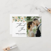 Peony エレガントフローラGreenery Photo Thank You カード (正面/裏面インサイチュ)
