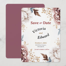 Peony ビクトリアン Luxe Wedding Save the Date Card 招待状