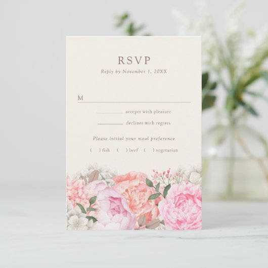 Peony モダン RSVPカード (スタンド正面)