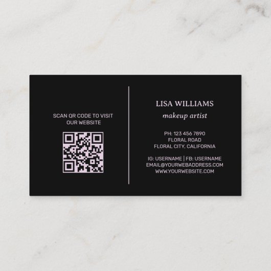  Peony 3D Flowers Dark Moody Black 名刺 (裏面)