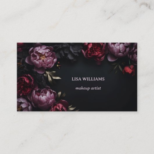  Peony 3D Flowers Dark Moody Black 名刺 (正面)