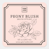 Peony Blush Floral Aroma Diffuser Label スクエアシール (正面)