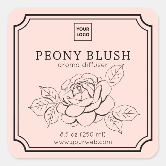 Peony Blush Floral Aroma Diffuser Label スクエアシール (正面)