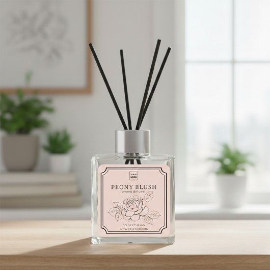 Peony Blush Floral Aroma Diffuser Label スクエアシール