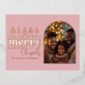 Peony Blush & Warm Taupe Christmas Photo 箔シーズンポストカード (正面)