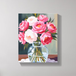 Peony Bouquet | Flower Vase Pink Watercolor Floral キャンバスプリント