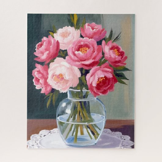 Peony Bouquet | Flower Vase Pink Watercolor Floral ジグソーパズル (縦)