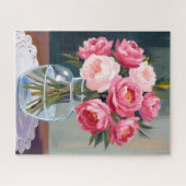 Peony Bouquet | Flower Vase Pink Watercolor Floral ジグソーパズル (横)