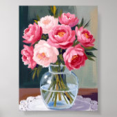Peony Bouquet | Flower Vase Pink Watercolor Floral ポスター (正面)