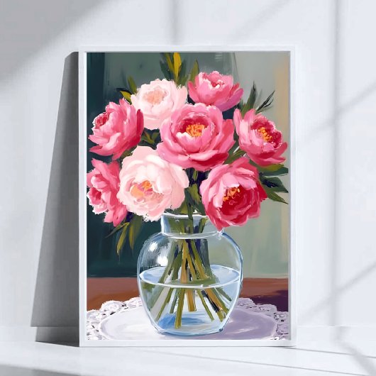 Peony Bouquet | Flower Vase Pink Watercolor Floral ポスター